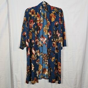 North Style Open Front Duster Kimono Medium Blue Floral